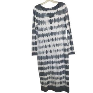 Peruvian Connection Beachcomber Dress Small Gray White Tie Dye Maxi Jersey Knit